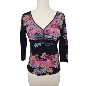 VTG 90s Vanilla Sugar Top Floral Bling  90s Whimsygoth Grunge Fairy Large